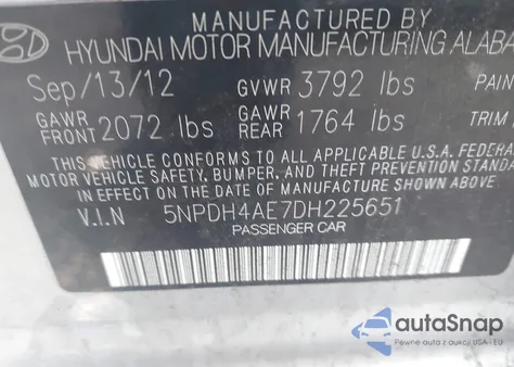 2013 Hyundai Elantra Limited from USA, damaged, VIN 5NPDH4AE7DH225651